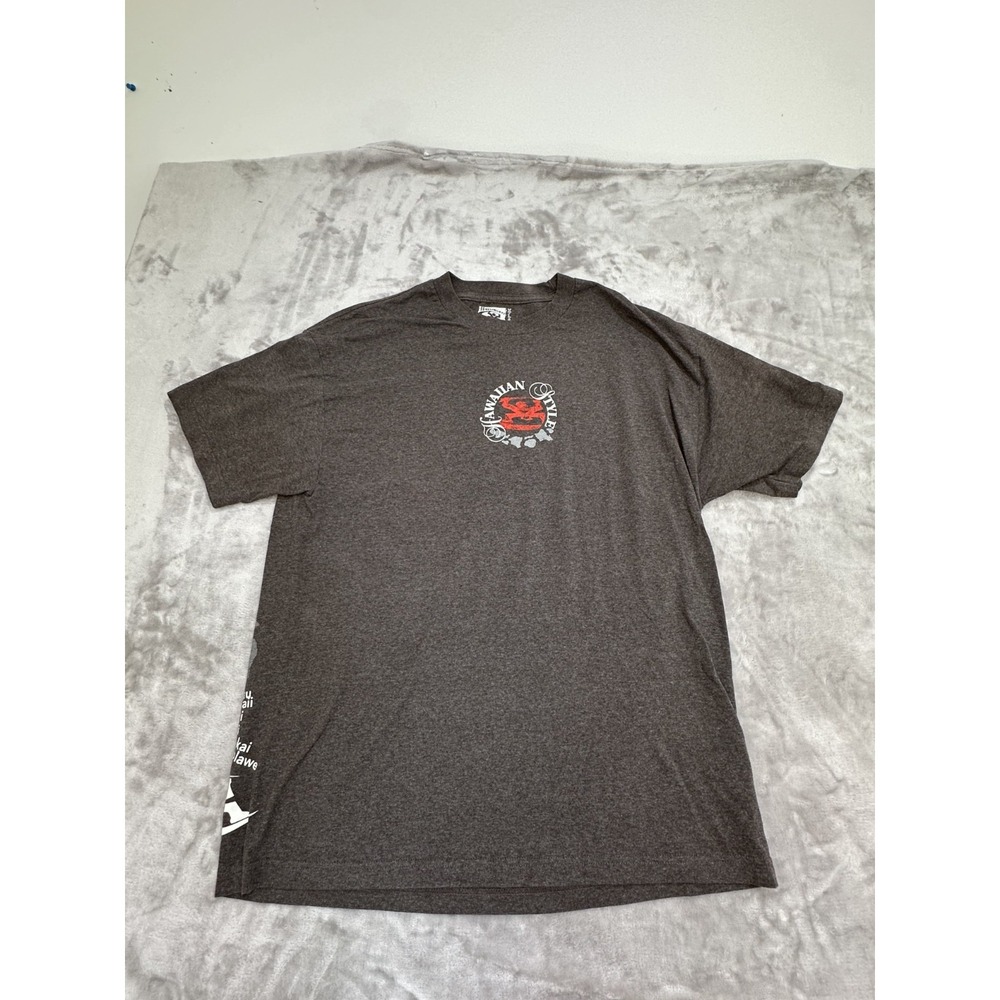 Hawaiian Style T-Shirt Men's Size XL‎ Gray Guitar Print Listen To Hawaiian Music
